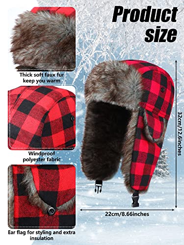 4 Pcs Buffalo Plaid Trapper Hat Russian Bomber Hat Winter Trapper Hat Faux Fur Earflap Hat Ushanka Hat Lumberjack Ear Flaps For Men Women Winter Outdoor Skiing Warm Windproof Head Protection #TOP1