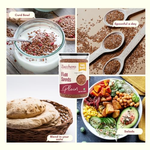 Image of Zucchero Flax Seeds (1kg) - Double Sortex Clean Alsi Seeds for eating | Omega-3 fatty acids | 27g Fibre | Healthy Heart| Promote Healthy Skin & Hair | Rich in Iron
