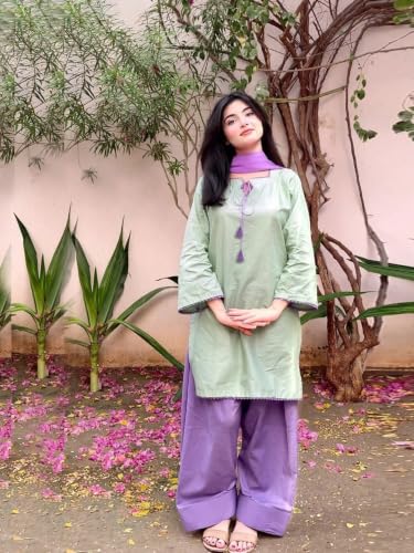 Image of ANNI DESIGNER Farshi Salwar Suit for Women | Viscose Blend Solid Straight Kurta with Dupatta | Farsi Farasi Parsi Salwar Suit Indian Office Party Wedding Outfit 3 Piece