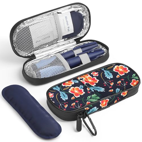 Image of Gelozid Insulin Cooler Travel Case Diabetic Medication Insulated Cool Organizer with 2 Reusable Ice Packs for Insulin Pen and Other Diabetic Supplies, for The Daily Life and Trip, Red Flower