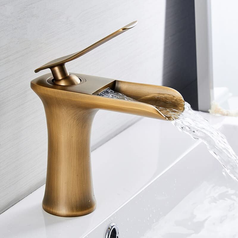 Grifo de lavabo de latón con mezclador monomando de agua fría y caliente diseño cascada SLT8053G-FG