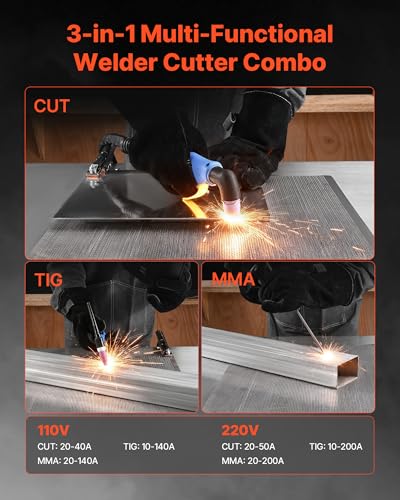 Image of VEVOR 3-in-1 Plasma Cutter Welder Combo - CUT /TIG /MMA, 50A Non-Contact Cutting Machine & 200A TIG Stick Welder, Digital 110 /220V Dual Voltage with 2T /4T /PA /PT Function for Home Repairs Workshops