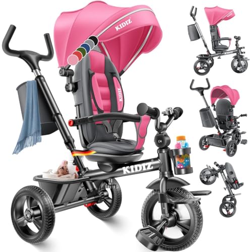 KIDIZ® Dreirad 6in1 Kinderdreirad mit Schubstange Lenkbar ab 9 Monaten bis...