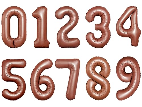 Image of Number Balloons 16 Inch Mylar Foil Number 0-9 Balloons Set for Party Decoration Custom Digital Balloons 10 Pieces Party Supplies (coffee)