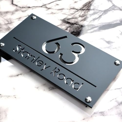 K SMART SIGN | LUXE H3 F31 | House Numbers Plaques House Numbers Door Signs House Number For Wall Name Plaques For Outside 3D Laser Cut acrylic Mirrored Marble (Matt Gray & Silver Mirror)