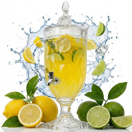 Drinkstuff Glass Drinks Dispenser with Tap - 4 Litre Water & Juice Server for Parties, Buffets, BBQs & Home Hosting - Leakproof, Reusable & Easy to Clean