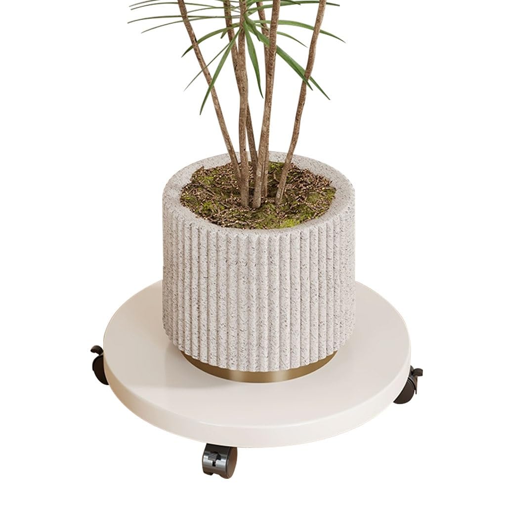 Support de plantes rond sur roulettes blanc 30cm pour déplacer vos grands pots de fleurs