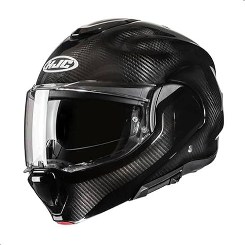 HJC F100 Casco modular sólido de carbono para motocicleta con visera HJ-45 Pinlock, aprobado por DOT (carbono, XL)