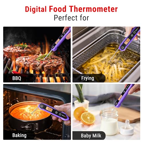 ThermoPro Food Thermometer, IPX6 Waterproof Cooking Thermometer Foldable Probe with Backlight/Calibration/Lock Fuction, Kitchen Digital Instant Read Use for Chicken, Beef, Fish, Pork, Ham, Purple - Image 5