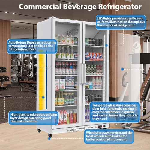 GarveeHome Commercial Refrigerator, Glass Door with LED Lighting - Upright Beverage Display Cooler for Home, Store, Gym, or Office, Featuring Double Swing Doors and 28.2 cu.ft