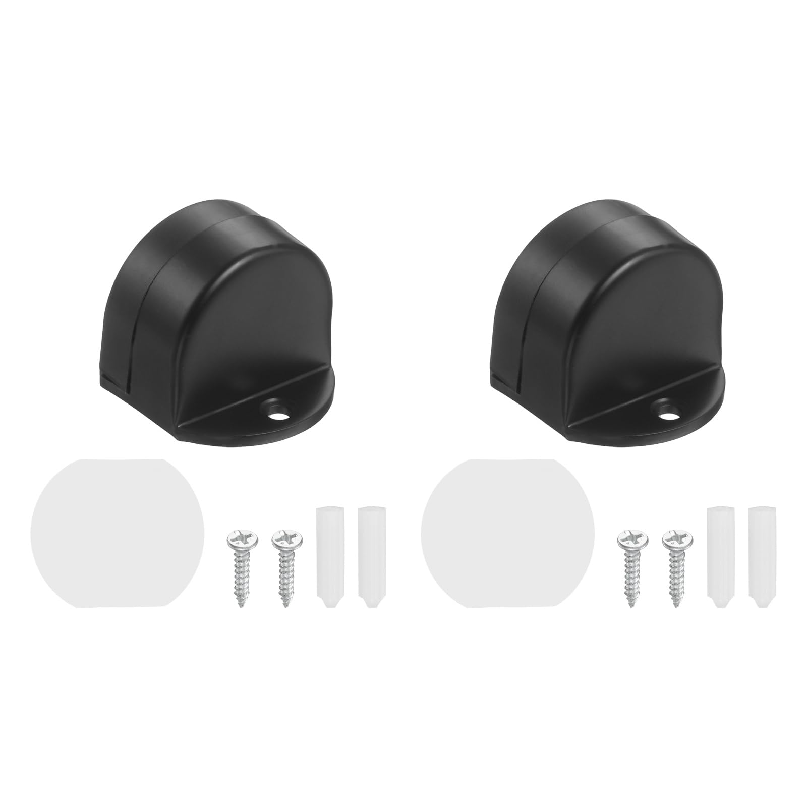 sourcing map 2 Pack Low Dome Floor Door Stop, 1.5" H x 1.65" W Stainless Steel Door Stopper, Rubber Bumper Wall Protector with Screws&Adhesive Tape for Bedroom Bathroom Office, Black