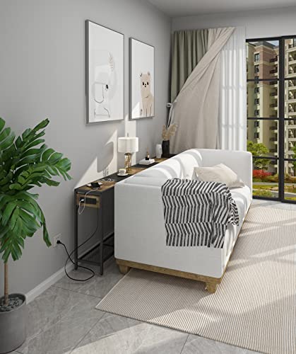 Laatooree 41.7" Console Table With Power Outlet, Two-Color Diy Entryway Table, Industrial Narrow Sofa Table With Metal Mesh Shelf For Hallway, Foyer, Living Room, Corridor #TOP1