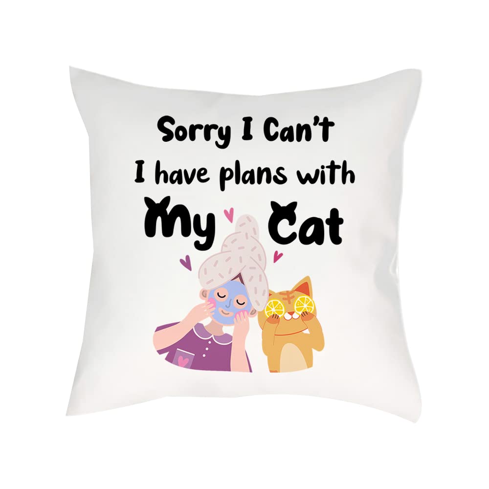 Getagift Mothers Day, Sorry I Can't I Have Plans With My Cat Birthday, Christmas Mum, mummy Sofa decor Home Décor, Satin Throw Pillow/Cushion. (Satin Cushion Cover With Insert)