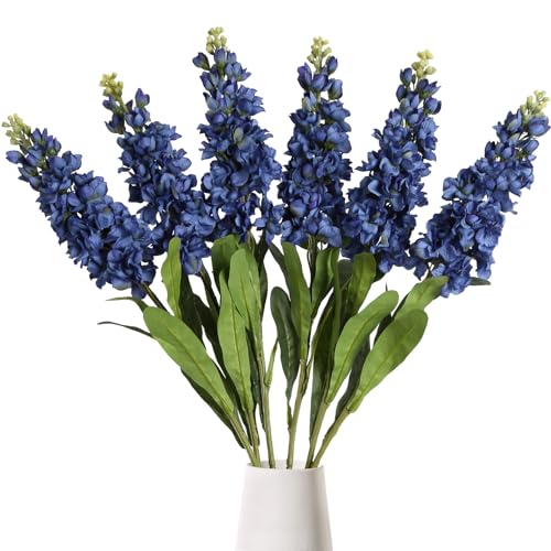 IPOPU Snapdragon Artificial Flowers 6PCS 31.50" Delphinium Fake Flowers Royal