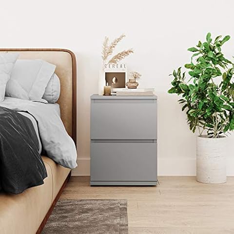 URBNLIVING Grey 2 Drawer Nightstand Cabinet Cover
