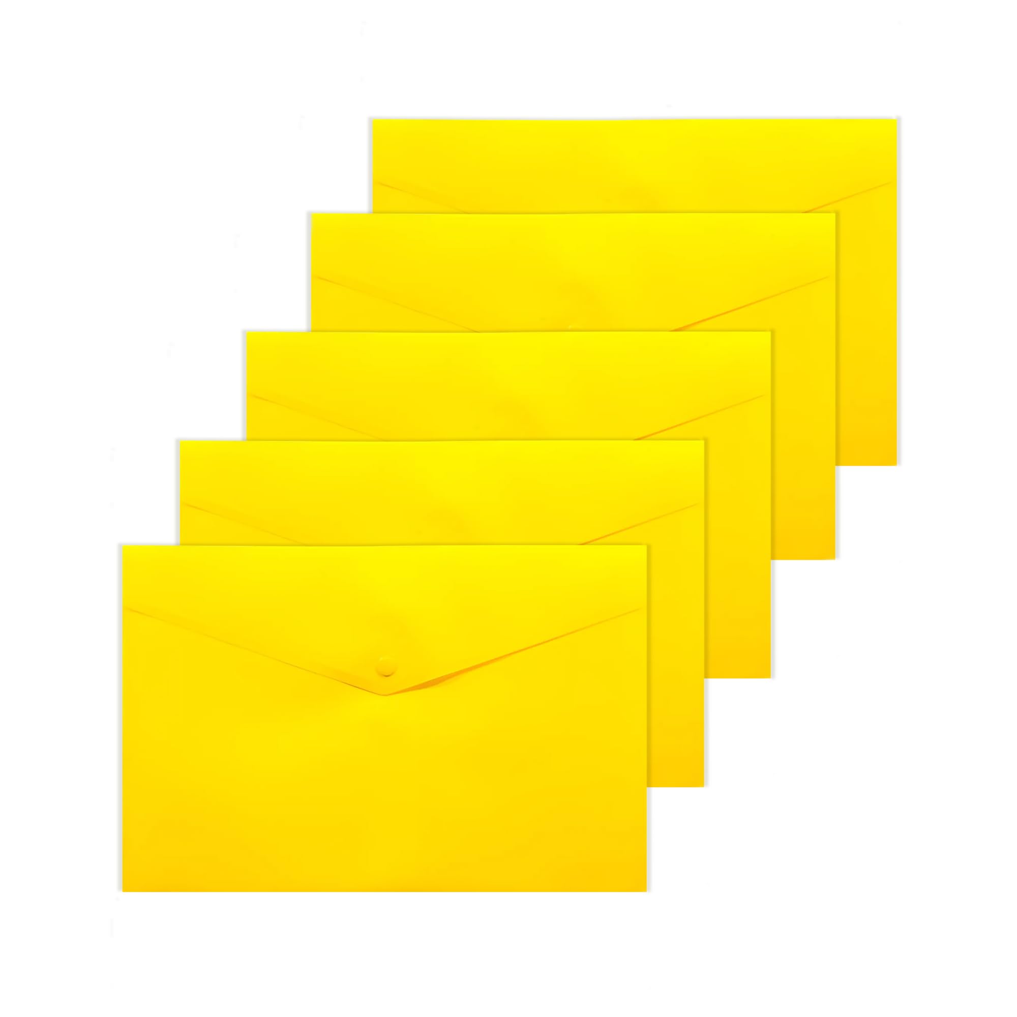 Lotus A4+ 50% Recycled Solid Press Stud Popper Wallet, Plastic Folders (5, Yellow)