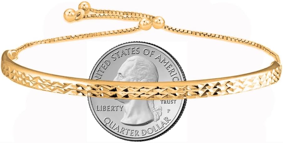 Savlano 925 Sterling Silver 4MM Diamond Cut Bar Half Bangle Adjustable Bracelet - 18K Gold Plated Bracelet for Women Comes with Gift Box - Made in Italy - Image 3