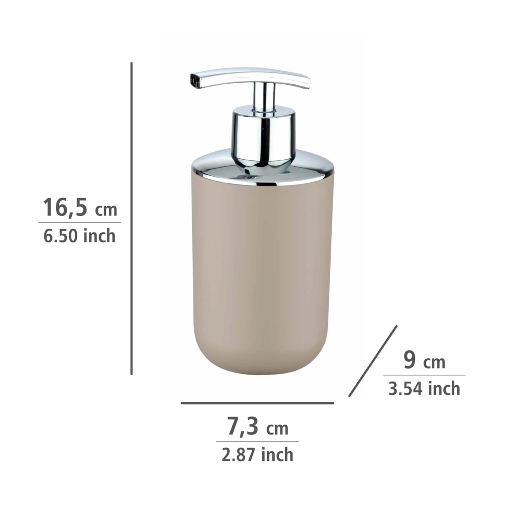 Bad-Accessoire Set Mod. Brasil, 4-teilig bestehend aus Zahnputzbecher, 320 ml Seifenspender, Kosmetikeimer 6,5 Liter & WC-Garnitur inkl. WC-Bürste, aus bruchsicherem Spezialkunststoff, Taupe