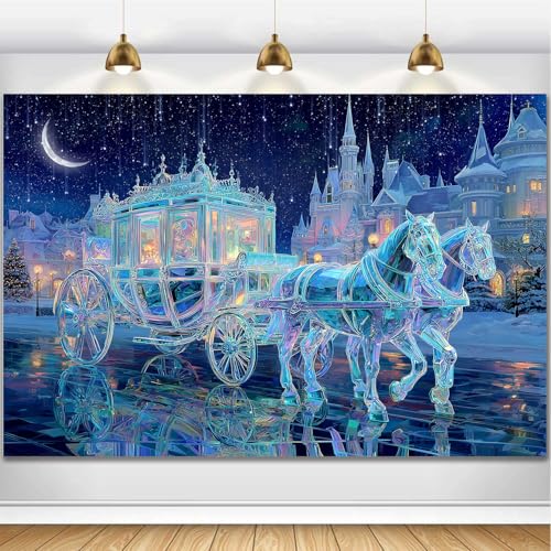HANSHUAI Castle Carriage Backdrop Starry Night Horse Carriage Feet Fairy Tale Wonderland Photography Background Girls Birthday Party Decor Banner Portrait Photo Booth Studio Props 7x5ft FU01LC