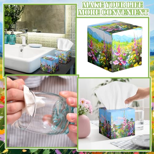 Image of Fourluoo 12 Pack Floral Facial Tissues Cube Boxes, 600 Sheets 3 Ply