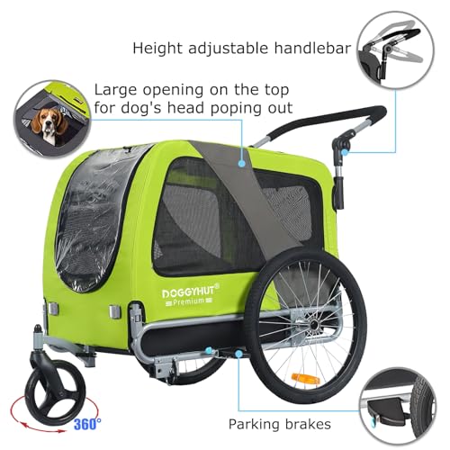 DOGGYHUT® Premium Large 2 in 1 Hunde fahrradanhänger & Hundebuggy Jogger Hundeanhänger groß ca. 270 Liter Volumen für mittelgroße und große Hunde bis 35 kg