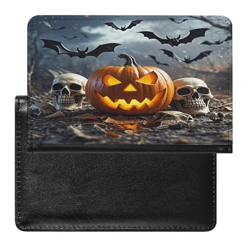 Portadocumentos de piel sintética con diseño de calabazas y calaveras para mujeres y hombres, cartera de viaje para pasaporte, funda impermeable para pasaporte, organizador de documentos de viaje
