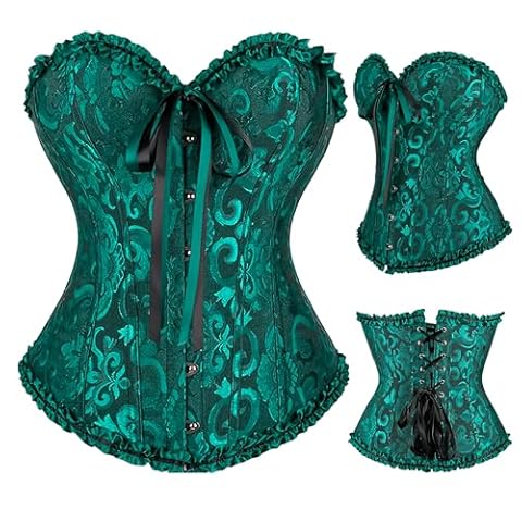 SilverChry Gorset damski, Gorset Damski, Gorset Top Szarfy, Gorset Dworski Gorset Overbust Gothic, Płaski Brzuch Dieta, Ciemnozielony, M