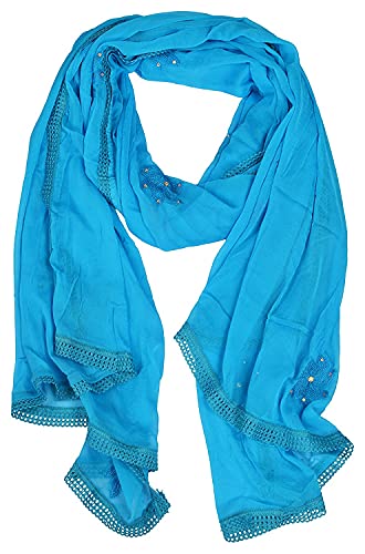 Image of YOUTHQUAKE Flower Embroidered Diamond Work Chiffon Dupatta for Womens & Girls With 4 Side Lace