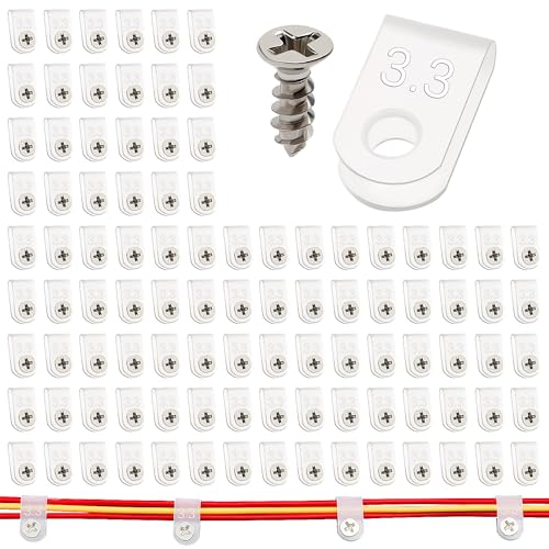 VooGenzek 100 PCS 1/8 Inch U-Type Cable Clip Wire Clamp, Nylon Screw Mounting Cord Fastener Clips with 100 PCS Screws
