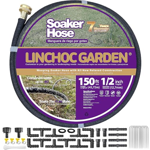 LICNCHOC GARDEN Soaker Hose 150ft,1/2 INCH Flexible...