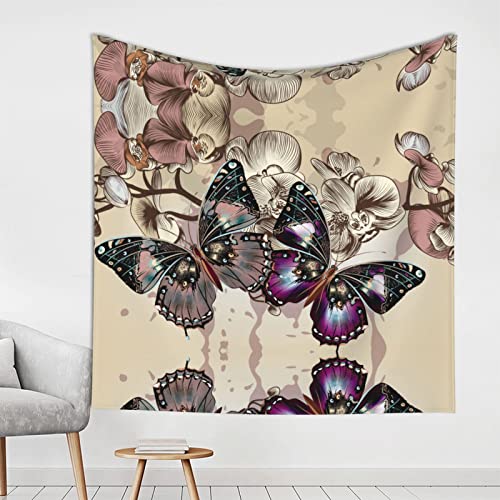 Tapisserie murale de qualité Evealyn grand tissu décoratif papillon aux finitions soignées