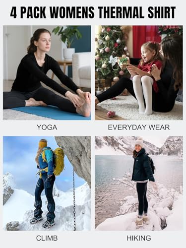 Orrfreer 3 Pack Thermal Base Layer Women Fleece Long Sleeve Compression Shirts Ladies Thermal Tops for Running Ski Hiking Black/Charcoal/Pink XL - Image 8