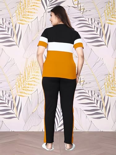 Image of Cotton Blend Tracksuits for Women Half Sleeves Round Neck Woman Workout T-shirt & Pant for Sports Comfortable and Breathable Gym Wear for Womens Tracksuit Set with Top & Bottom Pants