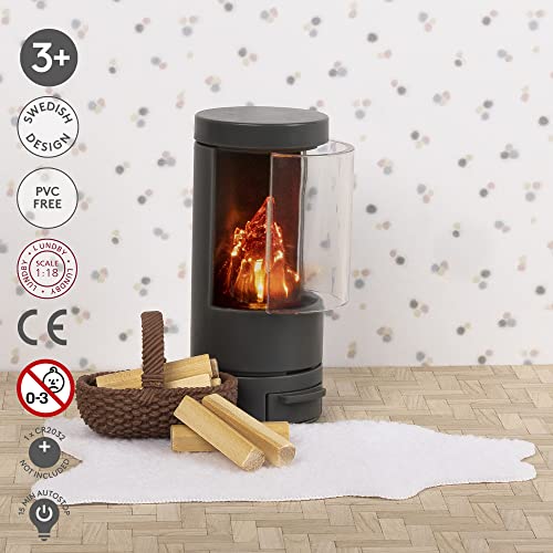 LUNDBY Dolls House Furniture Fireplace, Doll House Accessories, Fireplace Wood Stove LED Fire Flame Light, 4-pieces, Age 4+ - Image 4