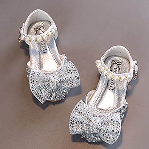 Girls Wedding Sandals Fashion Spring And Summer Girls Sandals Dress Dance Show Princess Shoes Rhinestone Bowknot Pearl (Silver-a, 10 Toddler)4