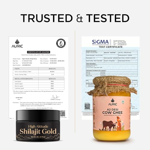 Image of Auric Lab Certified High Altitude Shilajit /Shilajeet Gold Rasin 20g and A2 Bilona Desi Cow Ghee 500 ml