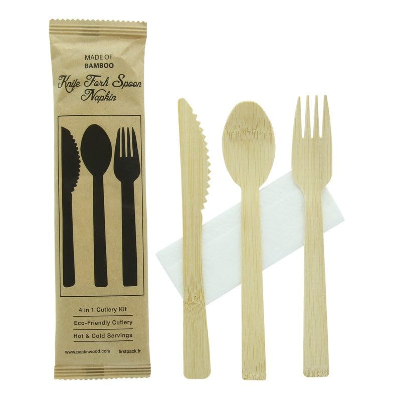 PACKNWOOD - Kit Cubiertos ANJI Desechable, Bambú, 17cm - 100 Uds | Ecológico, Hostelería, Catering, Eventos