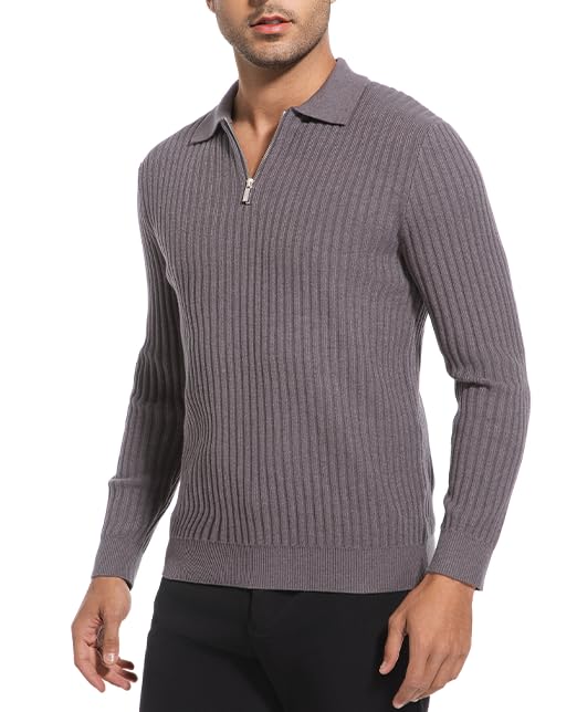 Autumn and Winter Gentlemen's Warm Collar Striped Design Solid Color Winter Quarter-Zip Sweater for Men4