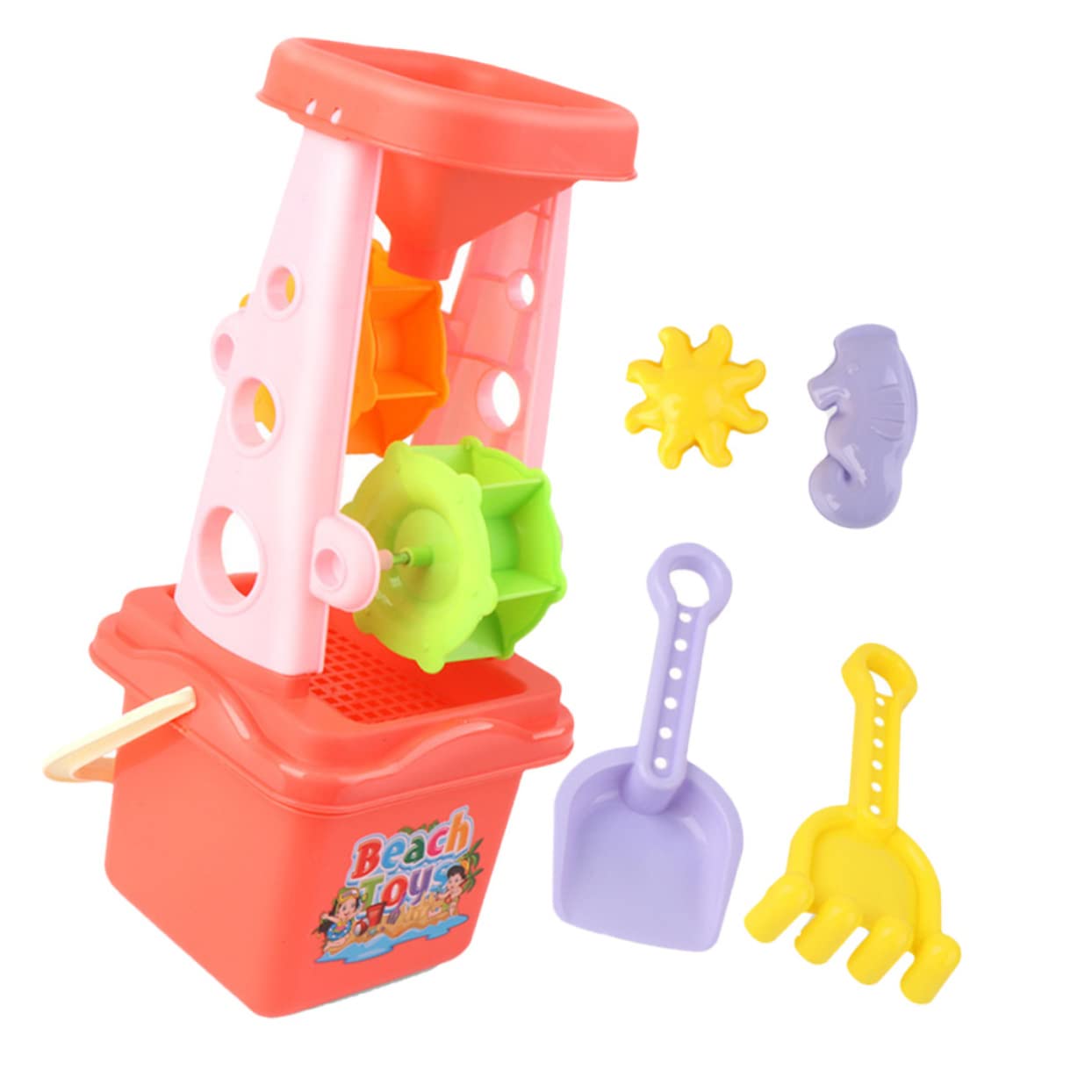 KONTONTY 5Pcs Parent Interactive Beach Trolley Hourglass Sand Shovel Beach Bucket Mixed Colors for Encouraging Creativity and Imagination