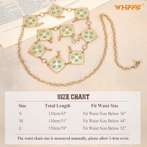Image of WHIPPY Western Metal Concho Belt for Women Vintage Cowgirl Boho Turquoise Chain Belts for Dresses Jeans