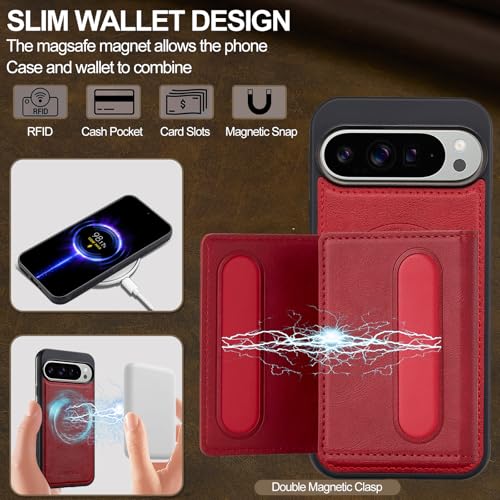 HXY Wallet Case for Google Pixel 10 Pro XL, Compatible with MagSafe for Men Women, Detachable Magnetic Wallet Phone Case with Card Slot Holder RFID Blocking for Pixel 10 Pro XL, Red - image 8