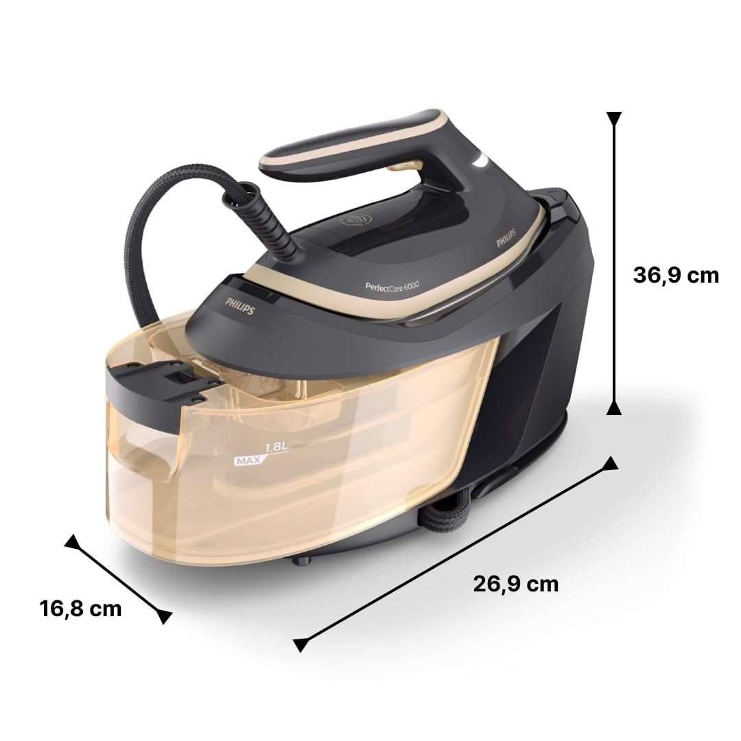 Philips PerfectCare Serie 6000, Ferro Da Stiro Con Caldaia, Vapore potente, Nessuna bruciatura sui capi, Design compatto, Serbatoio da 1.8L, 2400W, Piastra SteamGlide Advanced (PSG6064/80)