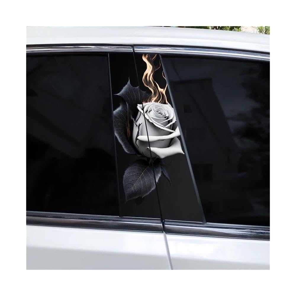 Decorative Items 2pcs Flame Rose Car B-Pillar Waterproof Decal(C)