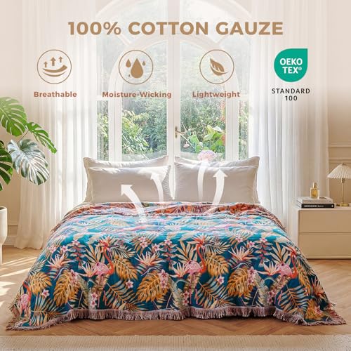 Image of LUTBM Boho Throw Blanket for Bed 60 inchx80 inch, All Season Cotton Couch Blankets