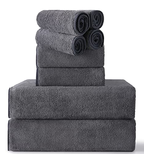Minchi 8 Piece Bath Towels Set, 600 Gsm Bathroom Towel For Home And Hotel Oversize Towel Sheet, 2 Large Bath Towels 35X70 Inches, 2 Hand Towels,4 Wash Cloths,Absorbent Towel Dark Gray #TOP12