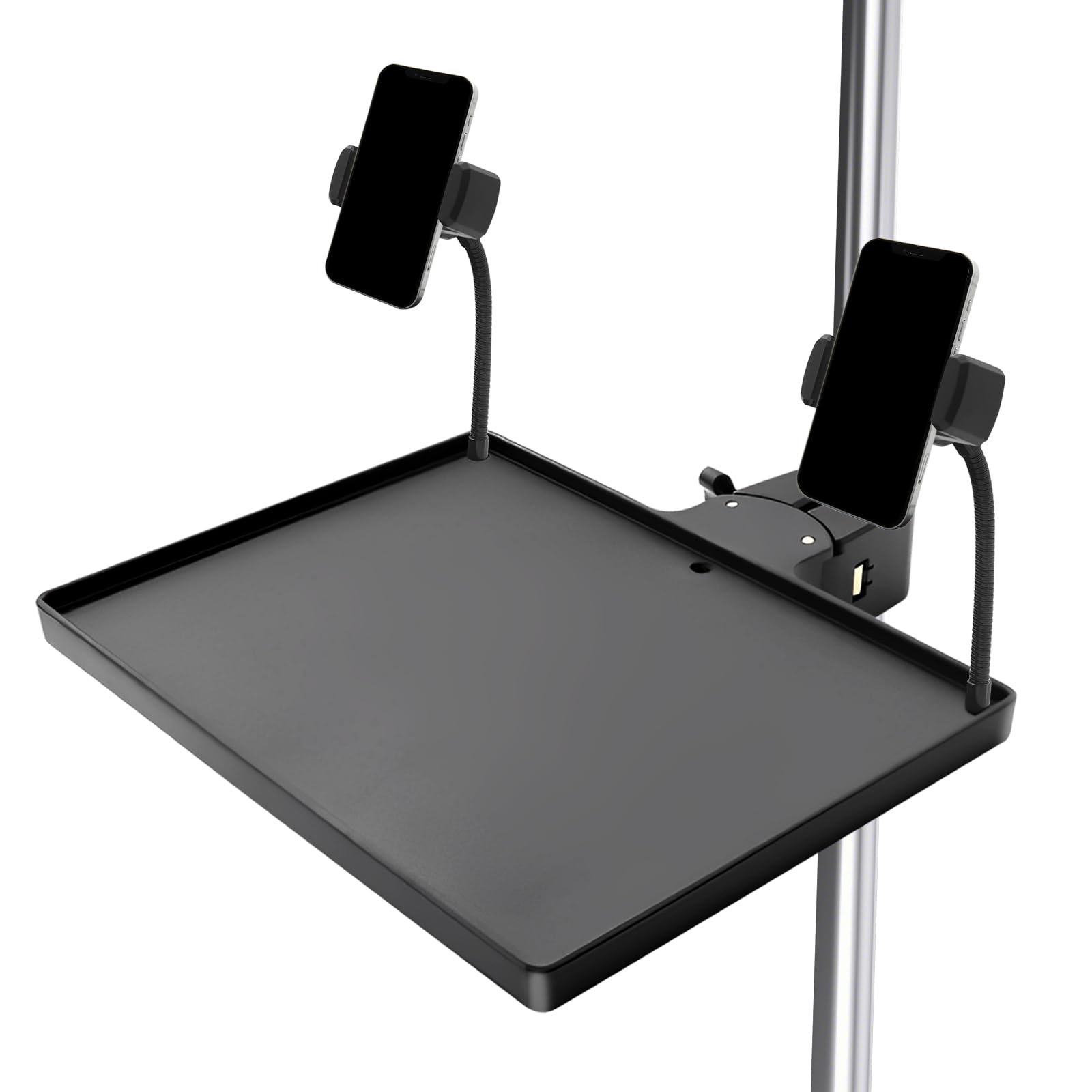 Soporte de micrófono soporte de micrófono clip ajustable con soportes para teléfono celular - práctico soporte para estudio en vivo, partición y grabación de podcast (dos soportes de teléfono)