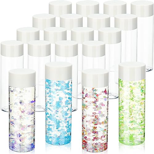 Image of Hoolerry 16 Pcs Empty Plastic Sensory Bottles with Lids Reusable Clear Plastic Sensory Water Bottles for DIY Crafts Handmade Party Decoration(White,13.5 oz)