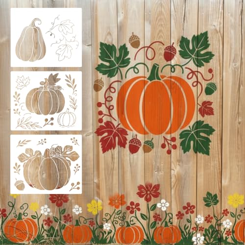 3 Pcs Fall Pumpkin Stencils 13.7 x 11.8 Inch Large Thanksgiving Autumn Pumpkin Templates Reusable Jumbo Plastic Harvest Stencils for Outdoor Craft DIY Painting on Wood Wall Door Fabric Arts Decor