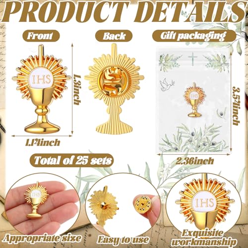 Image of Yinkin 24 Pcs Catholic Pins First Communion Lapel Pins Gold Toned Gifts Bulk Minister Catholic Religious Medal Christian Jewelry First Holy Communion Gifts Inspirational Spiritual Stuff