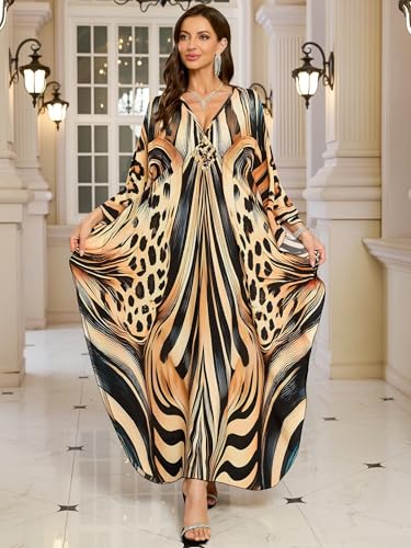 Image of KEYLORTING Plus Size Kaftan Dress Women, African Moo Moo Print Caftan, Batwing Dress, Beach Cover Up for Party and Loungewear
